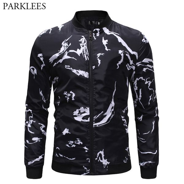 

2018 men autumn jackets and coats jaqueta masculina men causal fashion print zipper slim bomber jacket hombre streetwear clothes, Black;brown