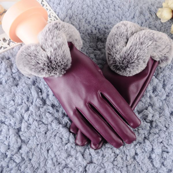 

new pu gloves women' winter plus velvet warm leather gloves touch screen, Blue;gray