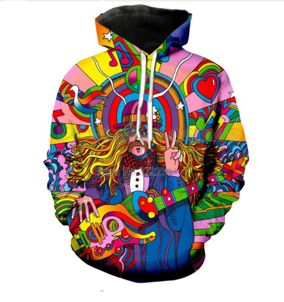

new fashion couples men women hd hippie musician funny 3d print hoodies sweatshirt jacket pullover l0m0100, Black