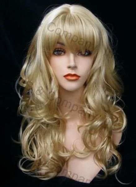 

bouncy open curly wavy wig w. bangs long pale blonde #613 jsca, Black;brown
