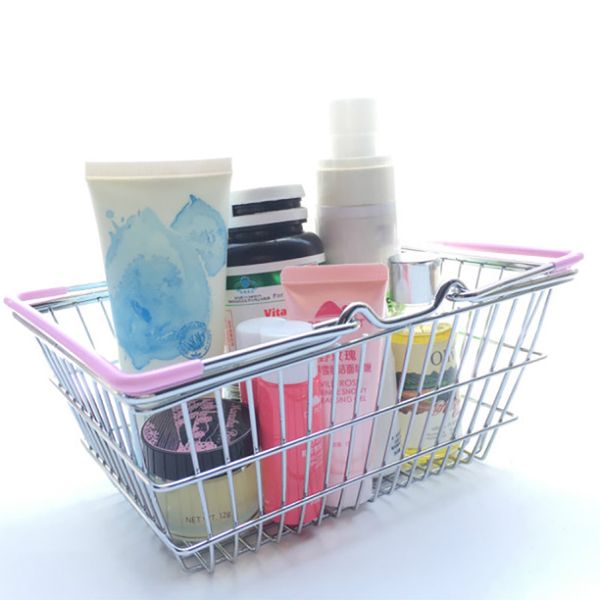 

mini supermarket shopping basket cart kids toy deskcosmetic sundries organizer iron storage box bins 3 size wx9-481