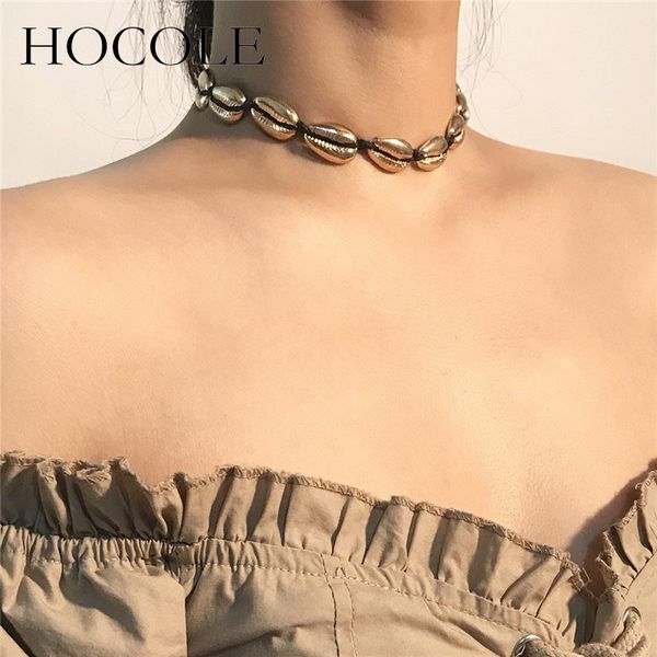 

hocole boho metal shell choker necklaces gold silver color rope chain statment necklaces for women beach party jewelry collares