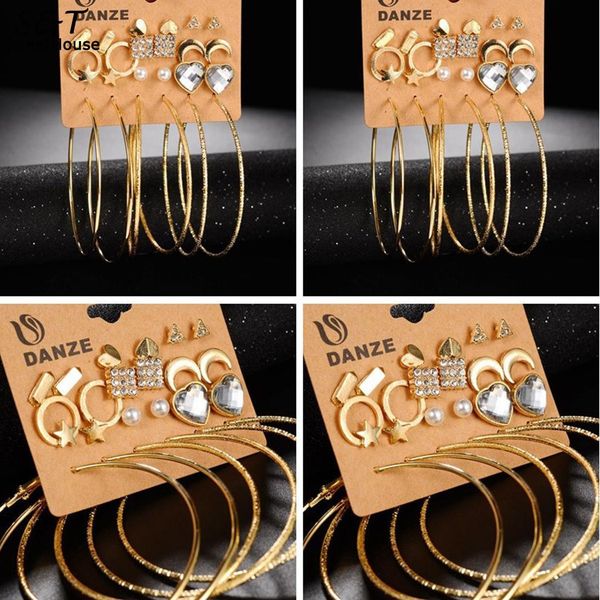 

rhinestone fashion geometric women snap push back pierced hoop earrings for woman, Golden;silver