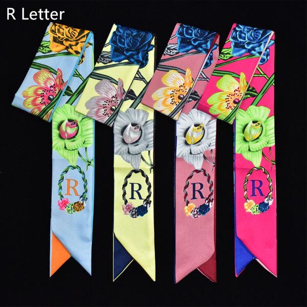 

r letter scarfs for women new design women silk scarf 2018 fashin head scarf brand ladies tie bag ribbons constellation, Blue;gray