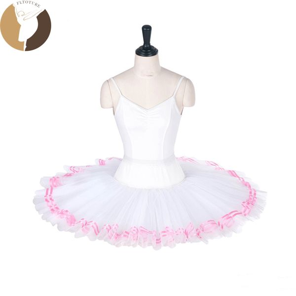 

fltoture ll2003 ballet half tutus with ribbon child practice half tutu skirts kid custom made pancake tutu skirt, Black;red