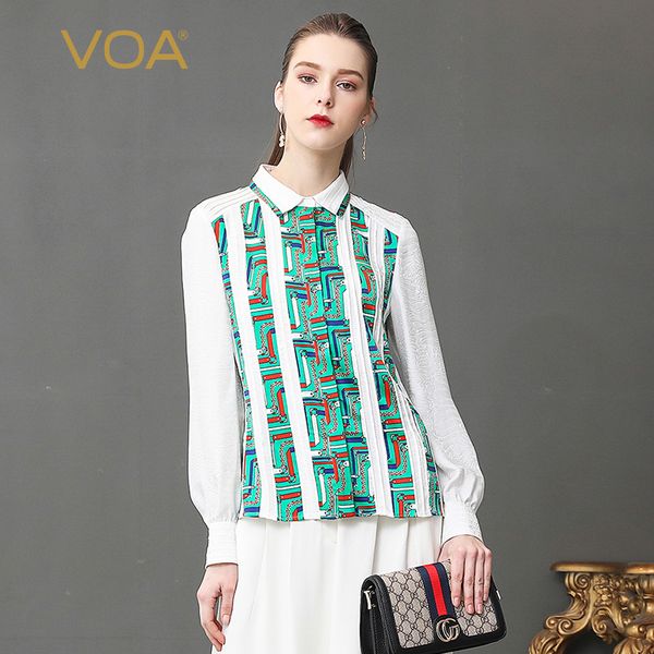 

voa silk jacquard blouse white slim office shirt plus size 5xl women long sleeve basic formal summer print casual b336