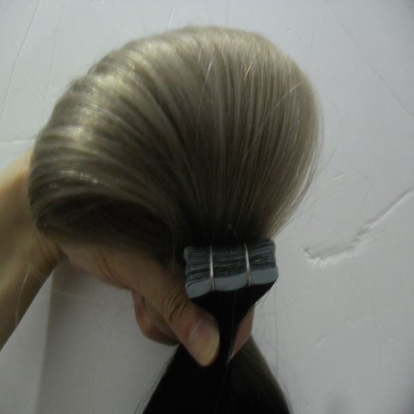 Graues Ombre-Echthaar, glatt, T1B/Silbergrau, Bandverlängerung, 100 g, 40 Stück, Hauteinschlagband-Haarverlängerungen