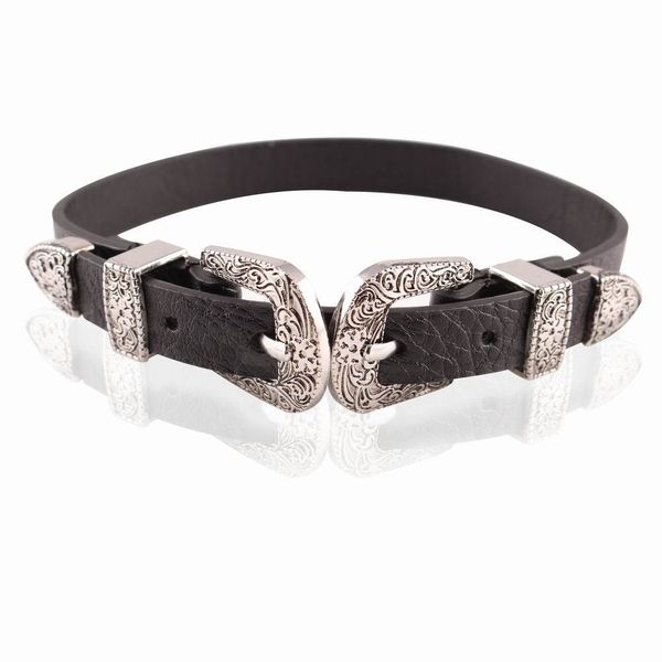 

whole sale2017 new design christmas gift black pu leather chain belt buckle charm collar choker necklace for women jewelry wholesale, Golden;silver