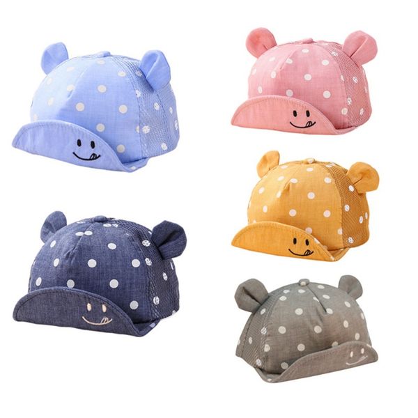 

5 colors kids newborn toddler baby summer breathable caps girl boy snapback cute cap dots lile ear fashion hats, Yellow