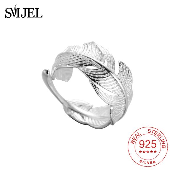 

smjel 925 sterling sliver vintage leaf rings for women boho wedding ring feather jewelry wholesale anillos, Golden;silver