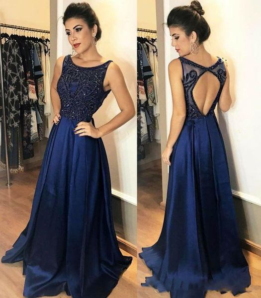 

royal blue long prom dresses scoop a line open back trumpet sleeveless evening dress custom made evening dress, Black