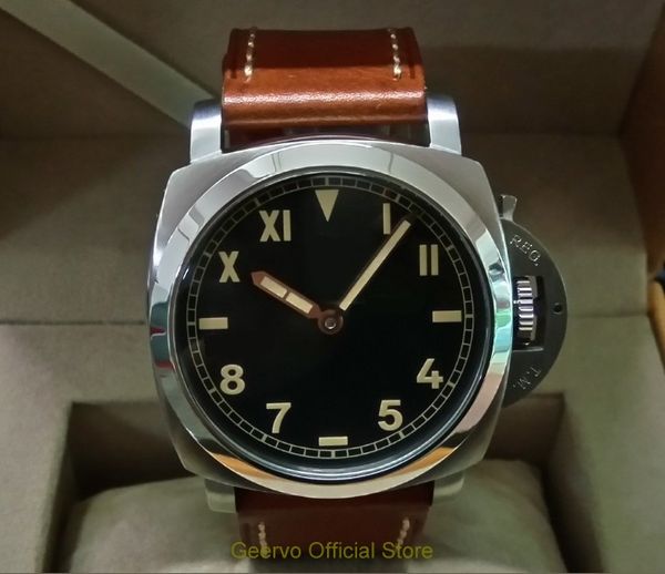 

men watches geervo black dial asian 6497 17 jewels mechanical hand wind movement men's watch luminous mechanical watches 192a, Slivery;brown