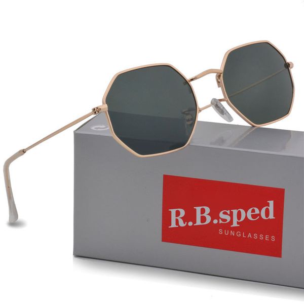 

1pcs High quality Polygon Sunglasses women men Brand Designer Fashion Mirror uv400 Vintage Sport Driving Sun glasses Goggle With brown cases