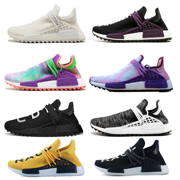 

2018 new running shoes human race pharrell williams hu trail cream core black nerd equality holi nobel trainers mens women sports sneakers, White;red