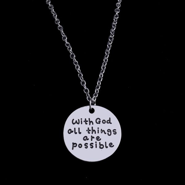 

with god all things are possible jesus christian pendants chain necklace women men friends bff necklaces gifts religious jewelry, Silver