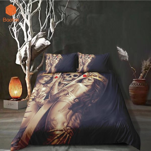 

3pcs 3d skull beauty crown bedding set pillowcases duvet cover quilt cover for kids adults  king sizes bedspreads sj234