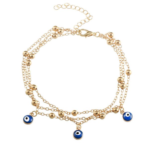 

handmade gold silver color alloy beads chain anklets vintage blue eyes beads anklet leg bracelet boho summer beach foot jewelry kka1674, Red;blue