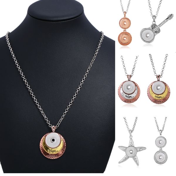 

4 styles women's hope&love guitar charms necklace 18mm snap button necklace with link chain woman diy jewelry, Silver