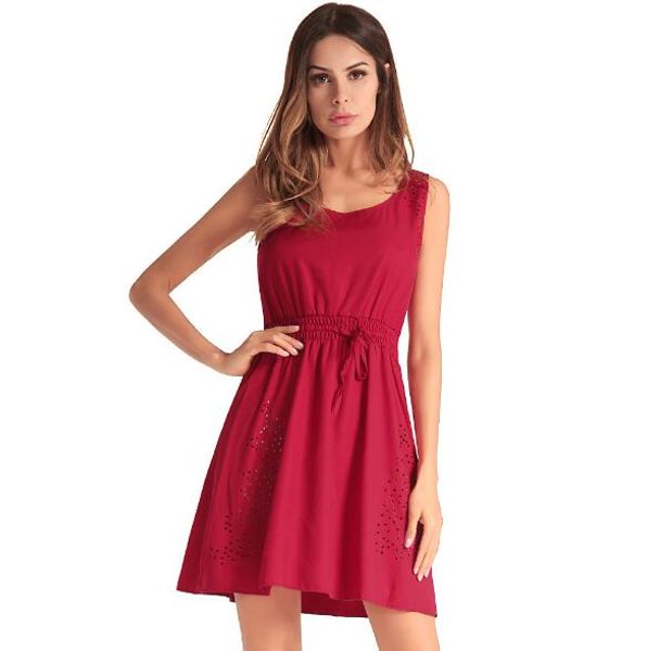 

40% 2018 spring new elastic waist solid color sleeveless dress cutout short skirt casual dresses, Black;gray