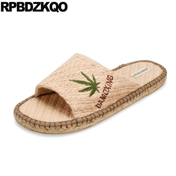 

espadrilles flat shoes mens sandals 2018 summer outdoor nice slides designer embroidery slippers rope woven fisherman slip on, Black