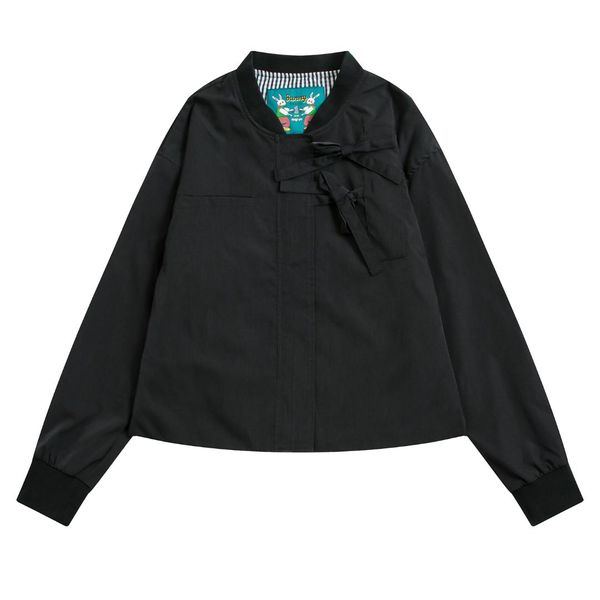 

autumn new design women's black basic jackets short bows ladies bomber jacket long sleeve femme outwear coat zipper spring, Black;brown