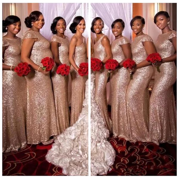 

2021 slim rose gold sequins long mermaid custom bridesmaid dresses maid of honor gowns cap sleeve formal wedding guest dresses vestidos, White;pink
