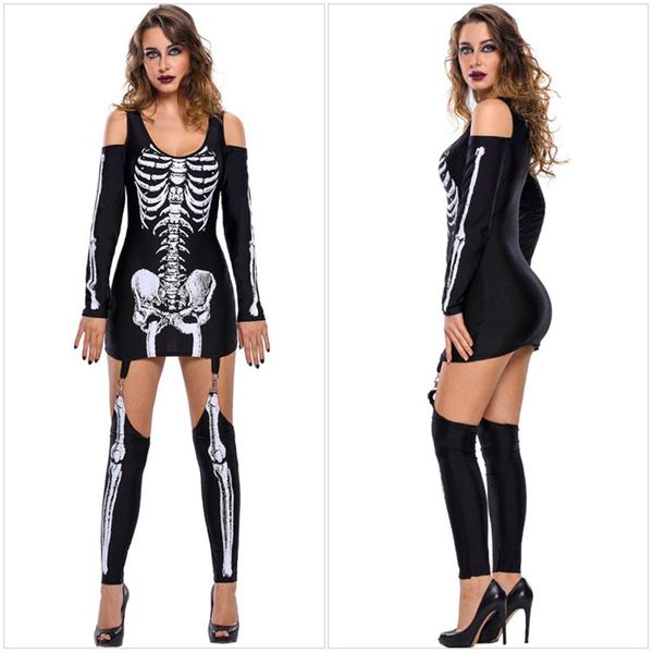 

women halloween scary skeleton costume outfit ghost demon cosplay zombie outfit for teen girls s-l, Black;red