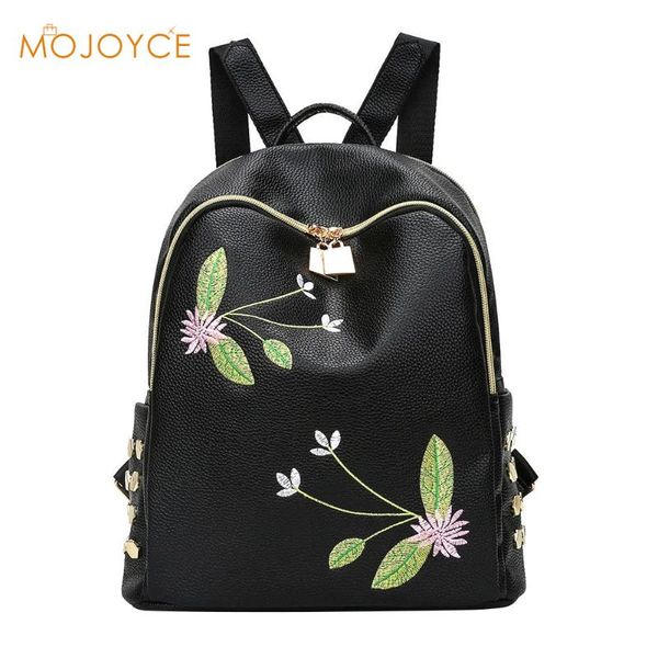 

women rivet pu leather backpack preppy style butterfly flower embroidery girls school backpack mochilas feminina 2018 new
