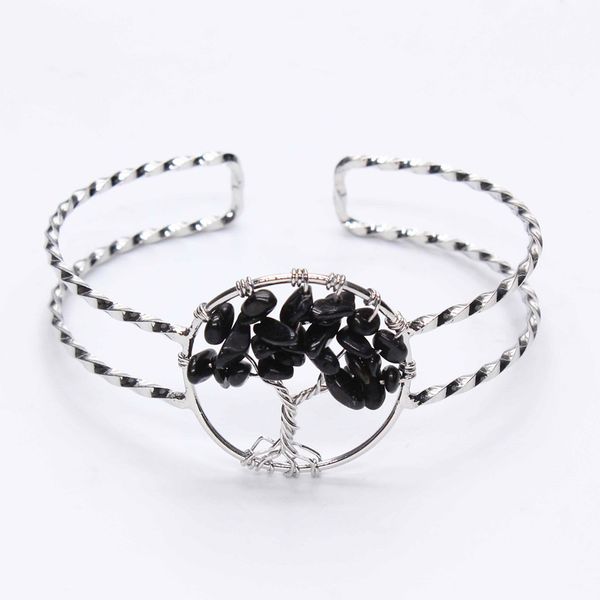 

100-unique 1 pcs exclusive design silver plated tree of life black tourmaline stone bangle charm jewelry