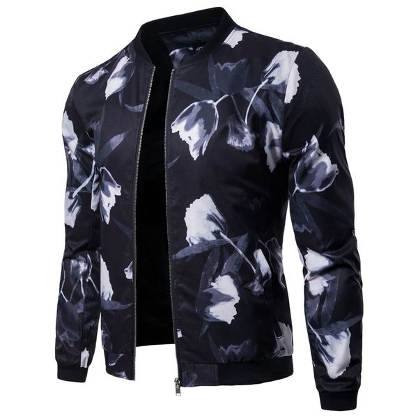 

2018 mens floral printed casual jackets coat long sleeve flower bomber jacket windbreaker baseball coat fashion urban clothing, Black;brown