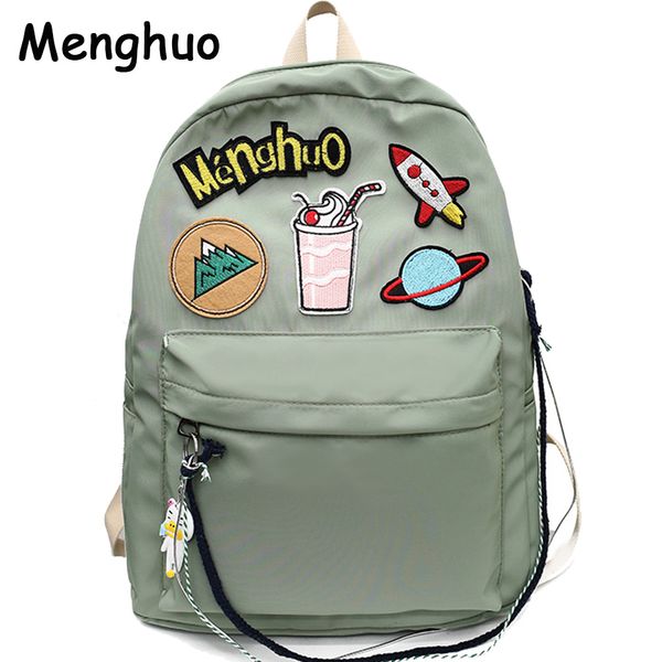 

2018 menghuo brand design badge women backpack bag fashion school bag for girls female chain backpack lady shoulder s