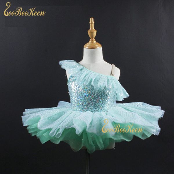 

professional ballet tutu for girls stage show ballet dress ballerina one shoulder sequins modern dance costume for adults, Black;red