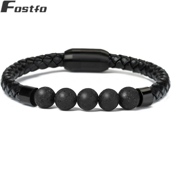 

fostfo 1pc/lot fashion natural lava stone charm bracelet for women stainless steel magnetic friendship bangle bracelet, Black