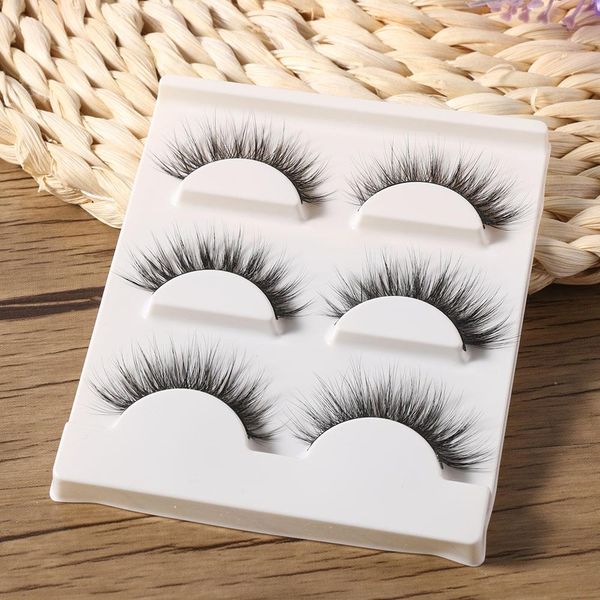 

High Quality 3 Pairs/set Real Mink Natural Cross Long Thick Black False Eyelashes Eye Lashes Extension Tools 2018