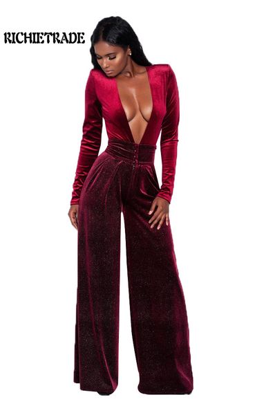 

richietrade woman jumpsuit solid v neck long sleeve hollow out long pants, Black;white