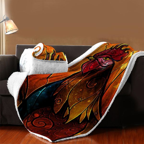 

3d printed cartoon colorful cock soft warm sherpa flannel blanket autumn winter bedroom home l travel picnic bedspread/m2023