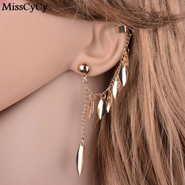 

misscycy gold color earrings for women bohemia jewelry 2016 fashion alloy leaves tassel ear cuff clip earrings jewelry accessory 10pcs, Silver