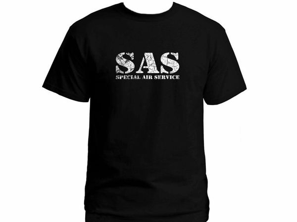 

uk british ops air special forces sas distressed look mens t-shirt, White;black