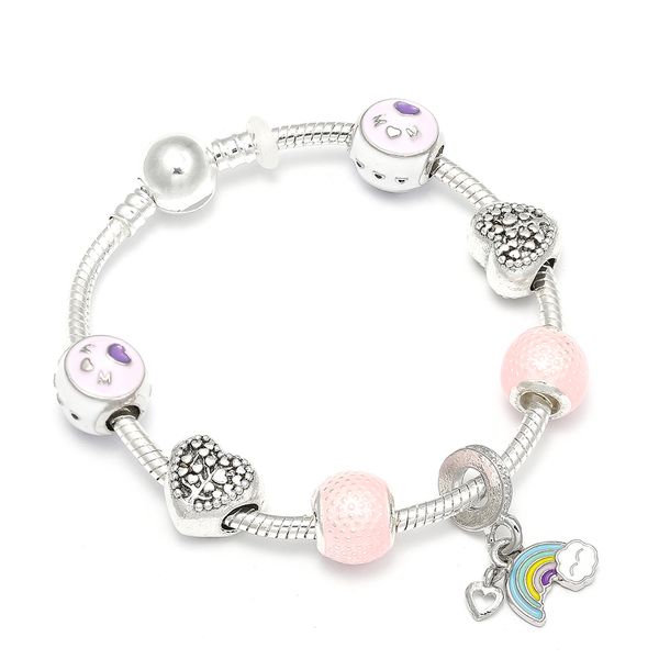 

sier color rainbow pendant charm bracelet with nmurano glass beads brand bracelets for women diy jewelry, Golden;silver