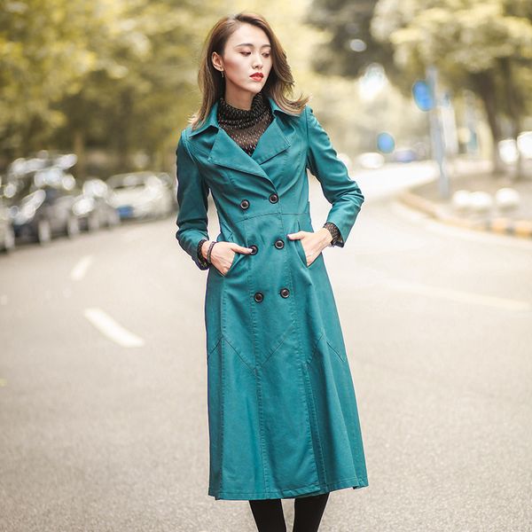 

buckle loose autumn new product fashion long fund clothing woman leather jacket women, Black