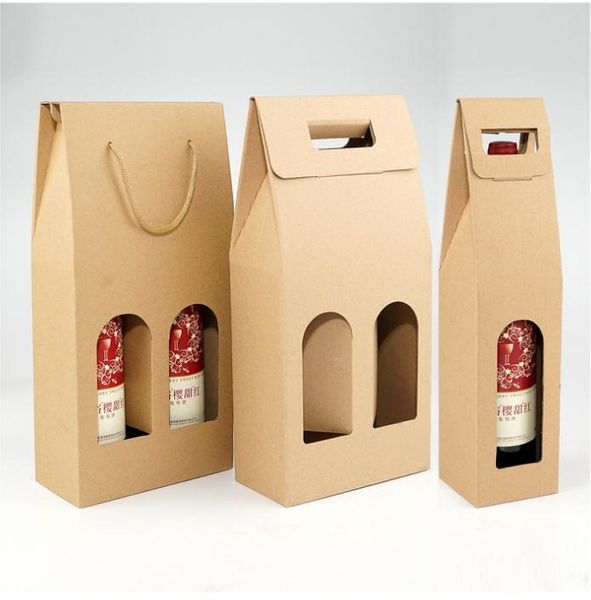 Sacchetti di vino di carta Kraft di spedizione gratuita Logo con stampa a caldo Pacchetto Oliver Oil Portabottiglie di champagne Supporto regalo 50 pezzi SN1569