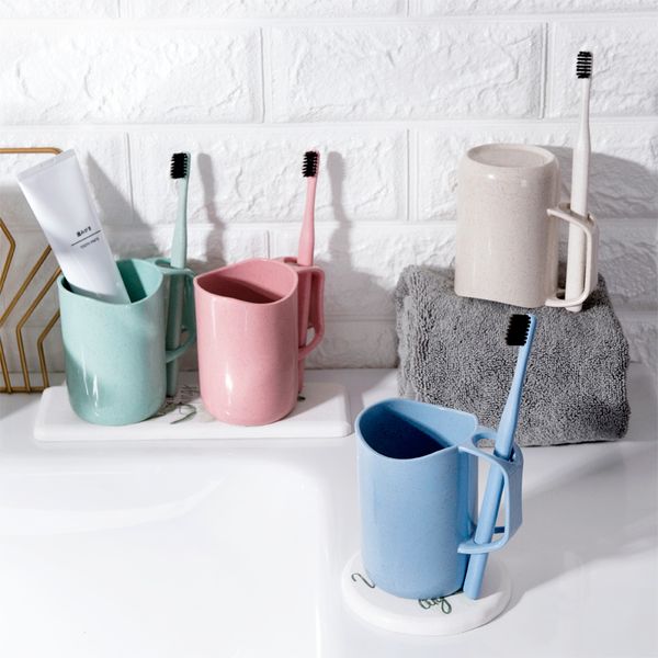 

wheat straw toothbrush cup couple mouthwash cup household plastic cup toothbrush holder