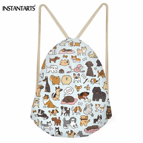 

instantarts cute animal dog pattern women gym bag doggy doodle art print small shoes drawstring bag ladies girls fitness