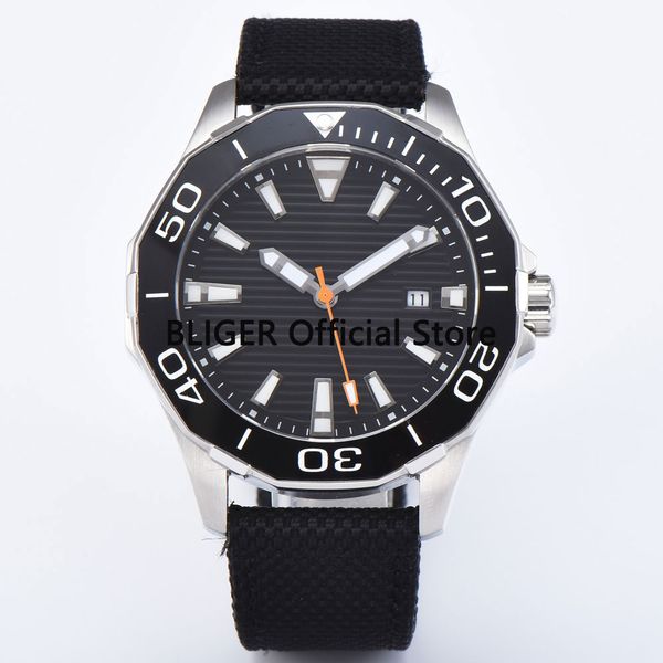 

sapphire glass 45mm black sterile dial ceramic rotating bezel luminous marks date display miyota automatic movement men's watch, Slivery;brown