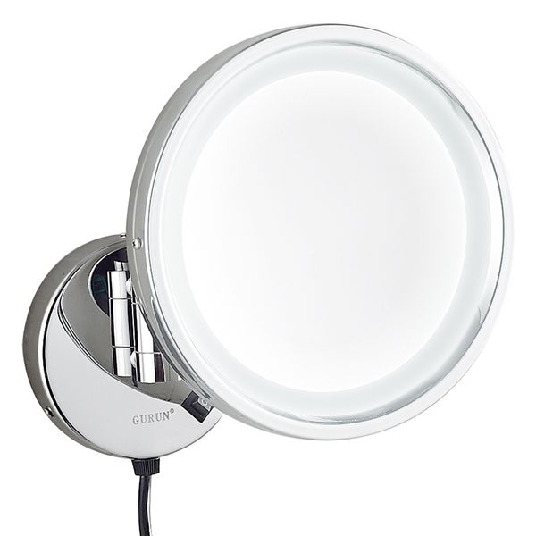 Gurun beleuchteter Badezimmer-Make-up-Spiegel mit LED-Leuchten und Vergrößerungs-Wandmontage-Kosmetik-Klappspiegeln aus Messing M1807D