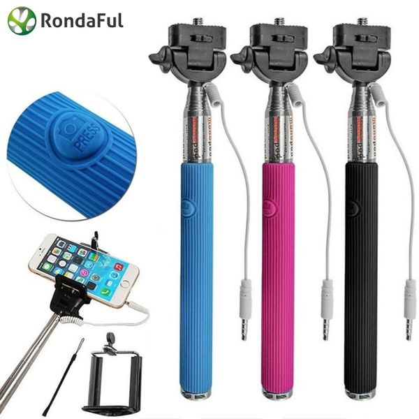 

оптовые продажи rondaful проводной selfie stick ручной монопод встроенный затвор выдвижная + держатель для телефона камеры e301