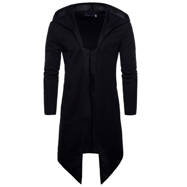 

2018 men's trench coat autumn fashion long fit trench coat men overcoat solid color black hooded cloak, Tan;black