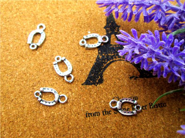 

120pcs--horseshoe charms, antique tibetan silver tone 2 sided horseshoe charm pendants 9x16mm, Bronze;silver