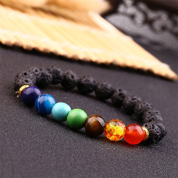 

new natural black lava stone beaded charms bracelets reiki chakra bracelet healing balance bracelets strand jewelry 7colors hot