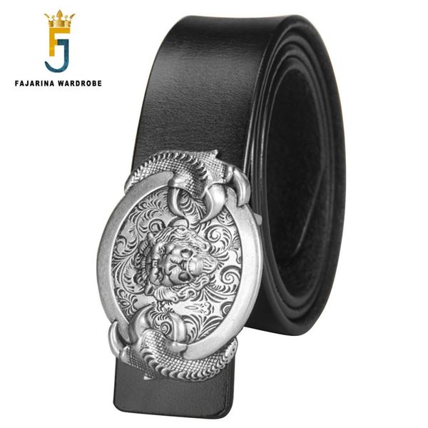 

fajarina brand name unique animals lion pat design slide buckle belts men's quality genuine leather men belt 3.8cm width lufj752, Black;brown